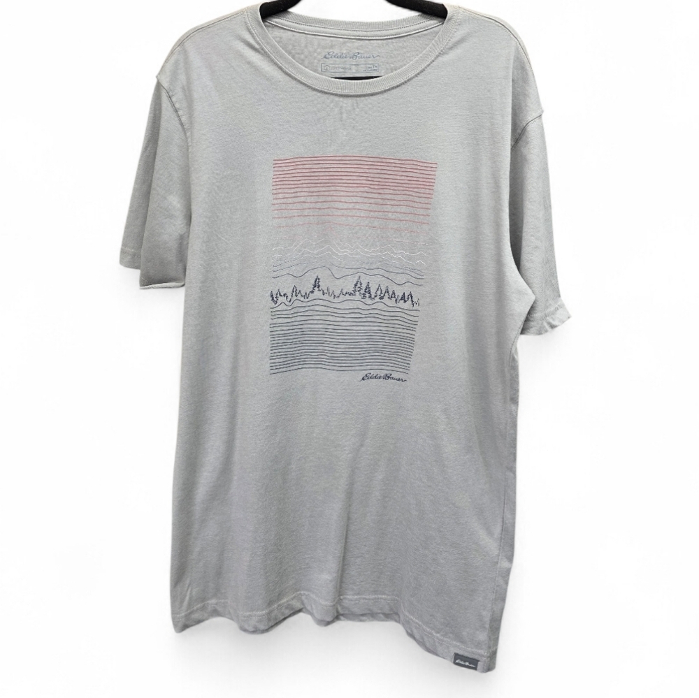 Eddie Bauer Men's Graphic T-Shirt Gray Minimalist‎ Mountain Line Art Tee Medium